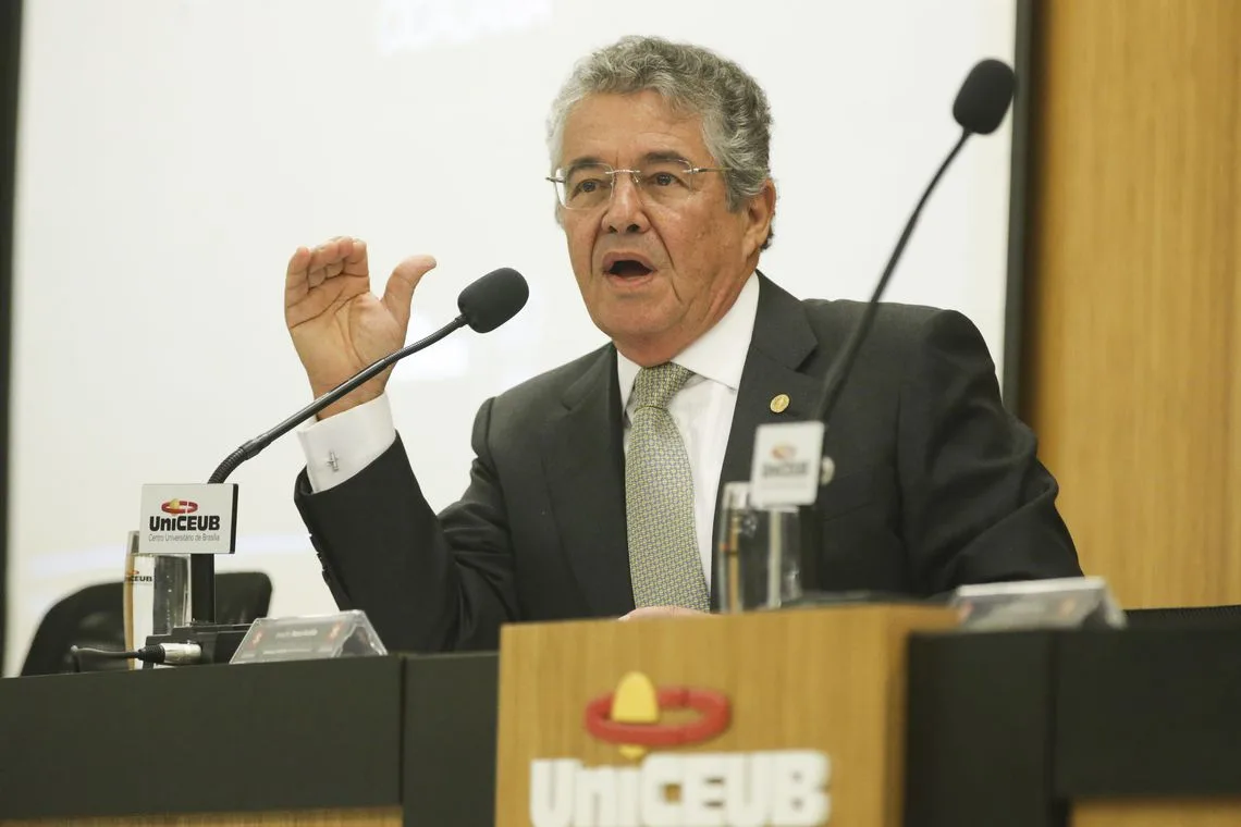 O ministro do Supremo Tribunal Federal (STF) Marco Aurélio Mello durante abertura do seminário Democracia e eleições: desafios contemporâneos, no UniCEUB – Centro Universitário de Brasília.