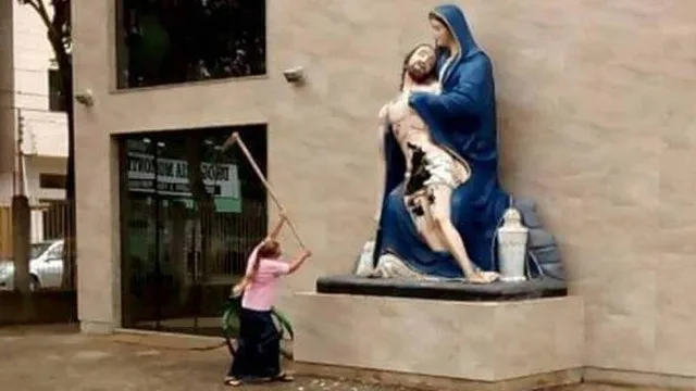 Mulher é presa por atacar imagem de santa com enxada em igreja de Minas