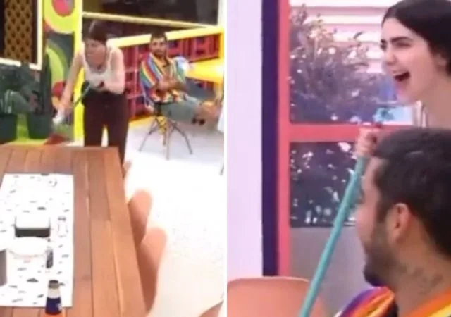 Jade Picon aprende a usar vassoura no BBB 22 e celebra vitória