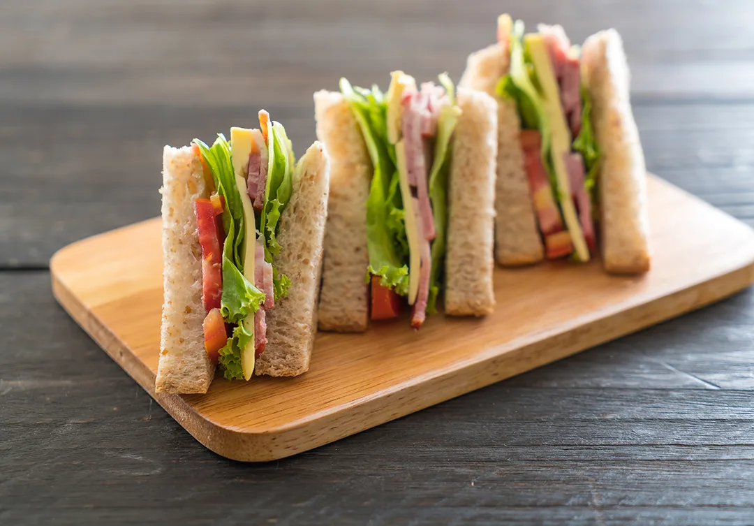 sandwich on wood background