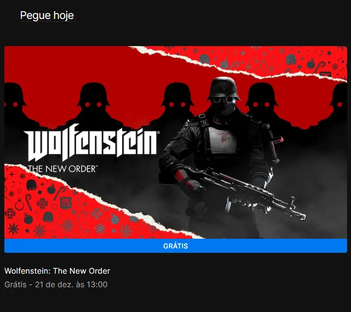 Jogo Grátis Epic Games - Wolfenstein: The New Order