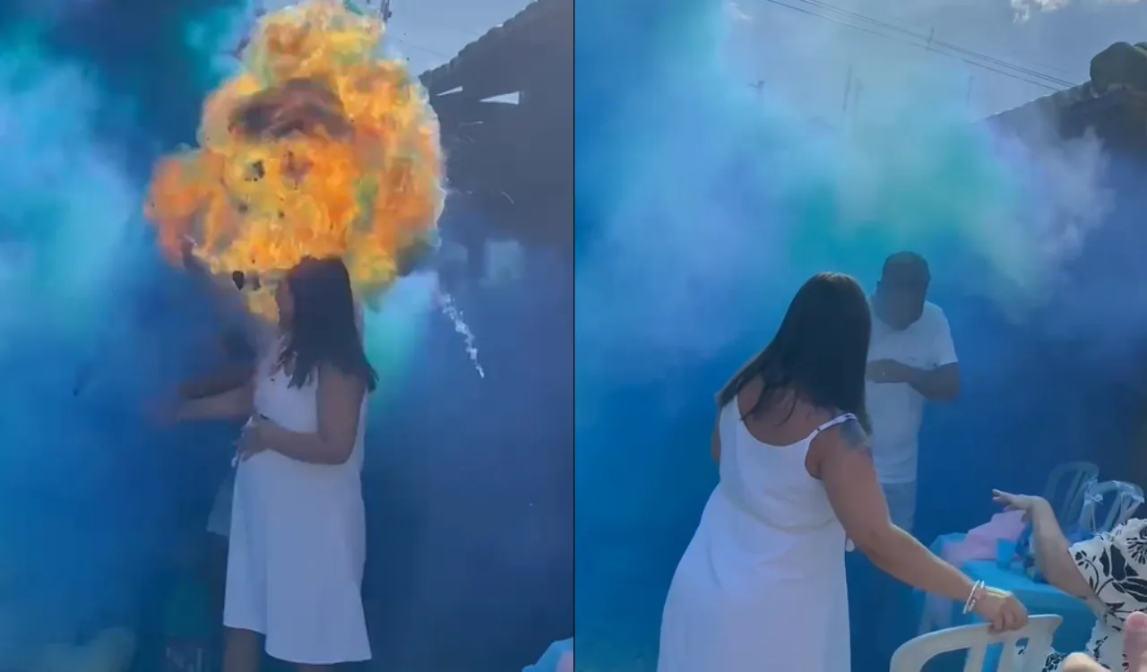 VÍDEO | Sinalizador "explode" em chá revelação e dá susto em família no ES