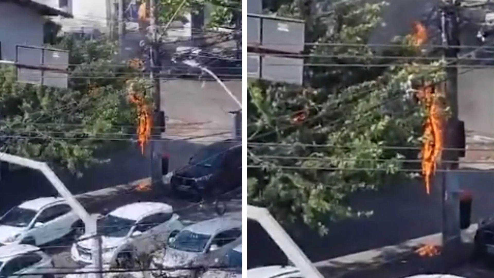 VÍDEO | Fiação de poste pega fogo em Vitória e assusta moradores