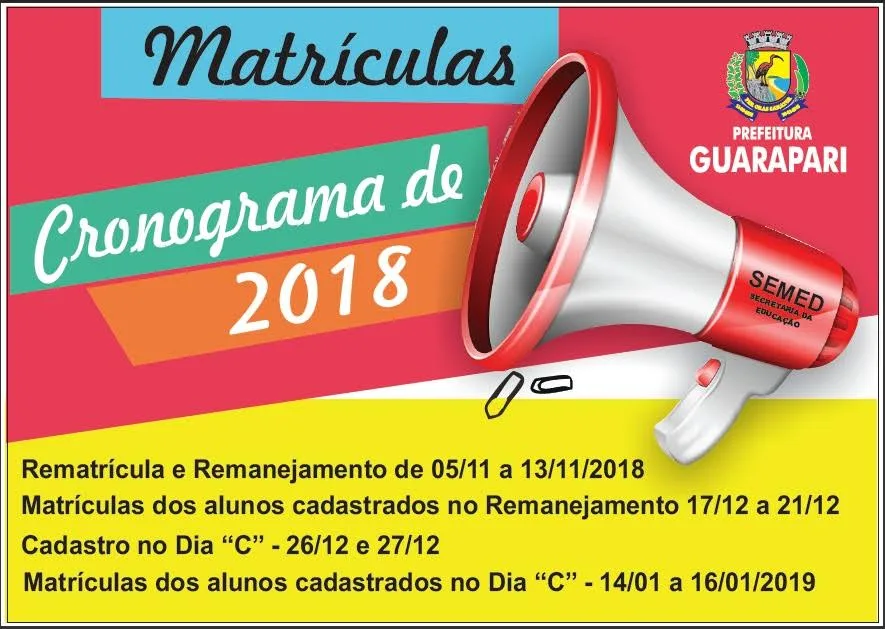 Guarapari divulga calendário 2019 de matrículas e rematrículas