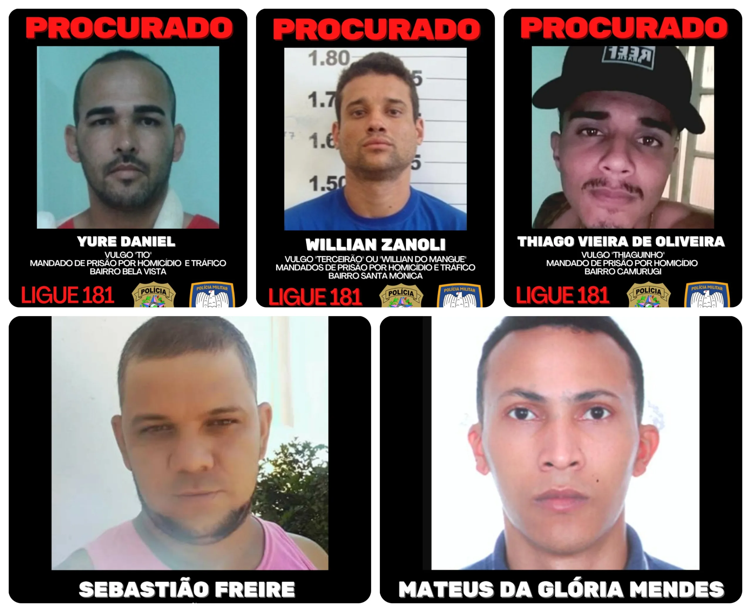 PM divulga lista dos criminosos mais procurados de Guarapari