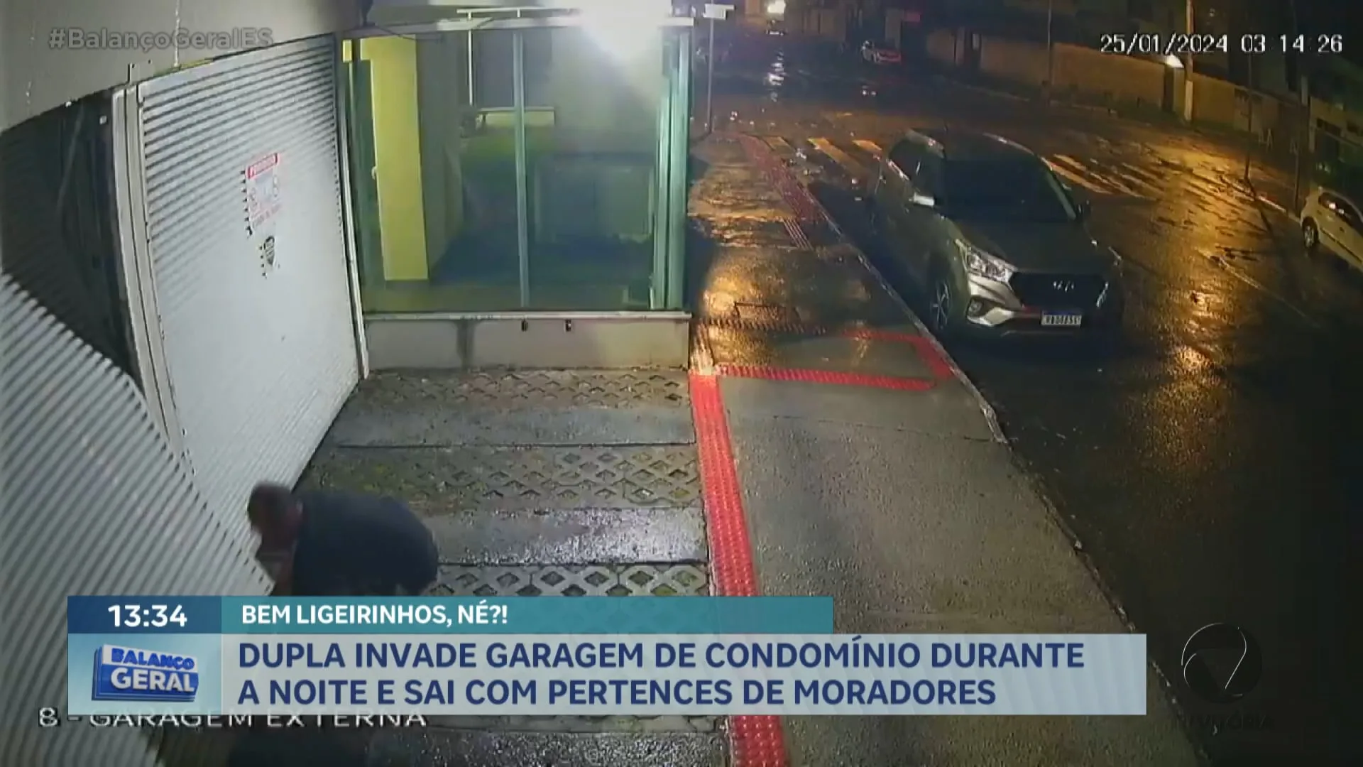 Dupla invade garagem de condomínio durante a noite e sai com pertences de moradores