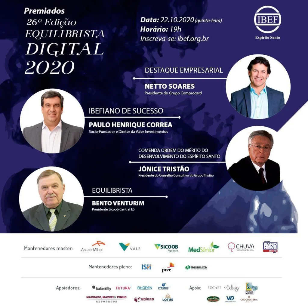 Premiação do Prêmio Equilibrista 2020 do IBEF ES é nesta quinta-feira Premiação do Prêmio Equilibrista 2020 do IBEF ES é nesta quinta-feira