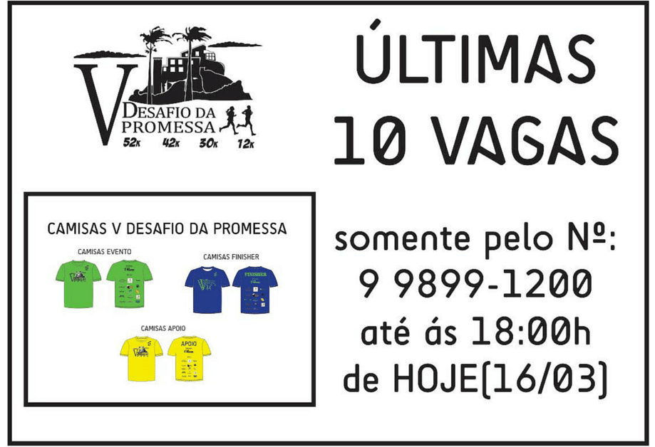 Últimas vagas para o Desafio da Promessa! 52k, 42k, 30k, 12k de Guarapari ao Convento da Penha