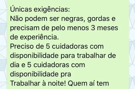 Anúncio de vaga de emprego veta 'negras e gordas' e gera polêmica