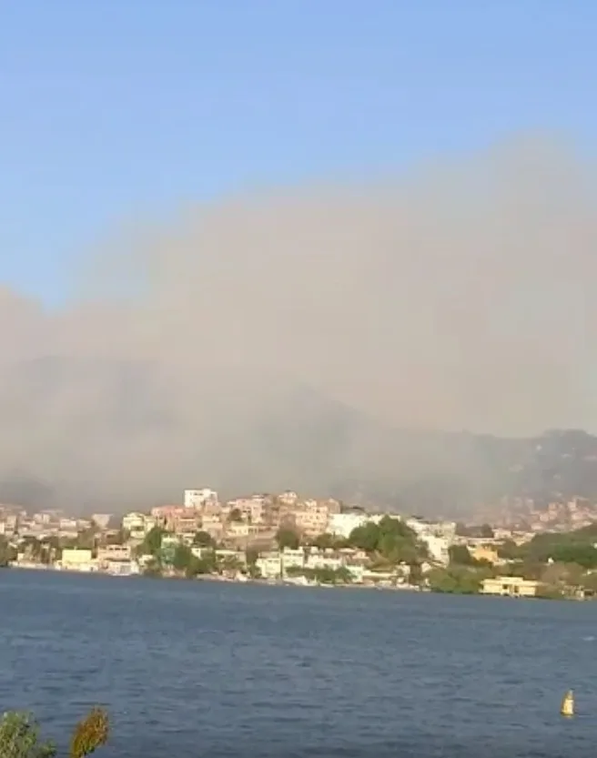 VÍDEO | Incêndio em área de mata provoca densa coluna de fumaça em Vitória