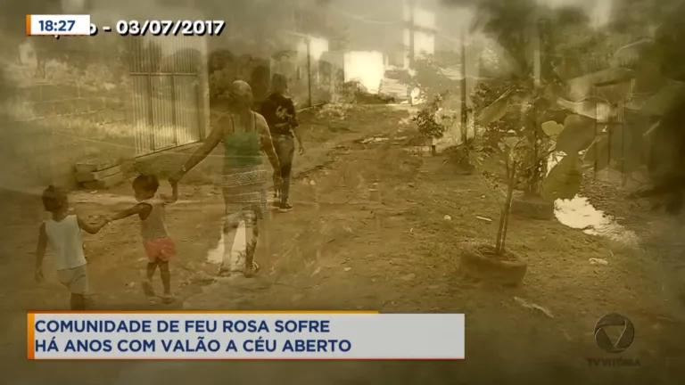 Comunidade de Feu Rosa, na Serra, sofre há anos com valão a céu aberto