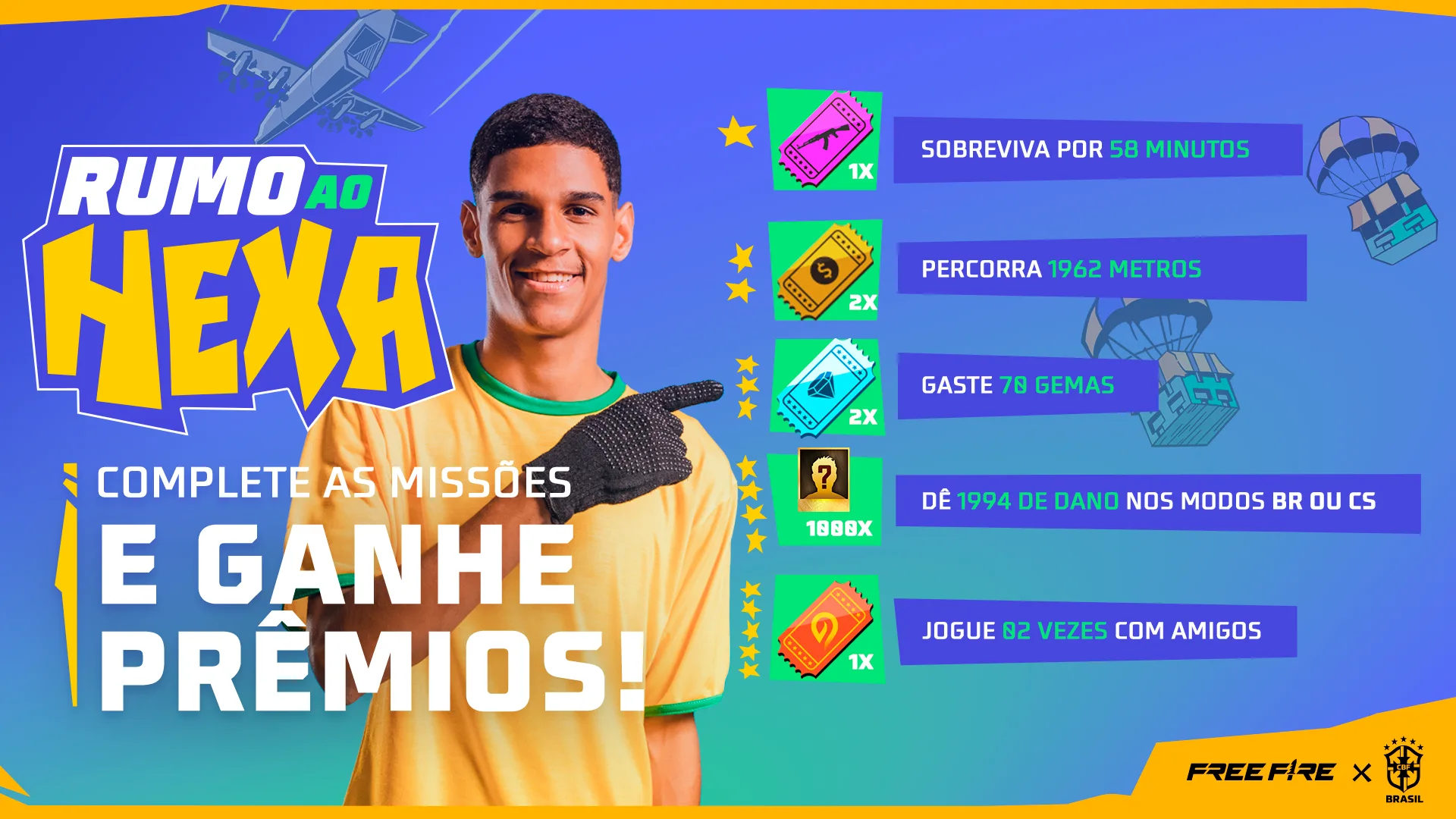 Venha torcer pelo Brasil junto com Luva de Pedreiro, Free Fire e a CBF