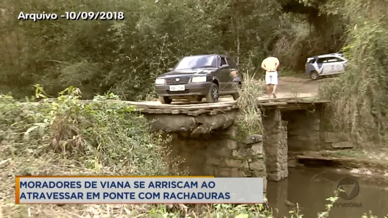 Ponte cheia de rachaduras tira o sono dos moradores em Viana