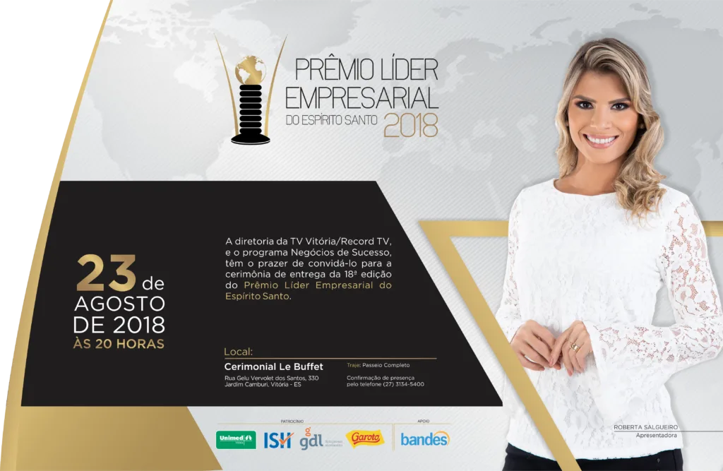Dia 23, no Le Buffet, a festa de entrega do Prêmio Lider Empresarial 2018 Dia 23, no Le Buffet, a festa de entrega do Prêmio Lider Empresarial 2018