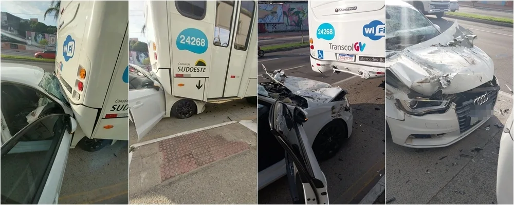 Carro de luxo bate em ônibus do Transcol e motorista foge em Vitória