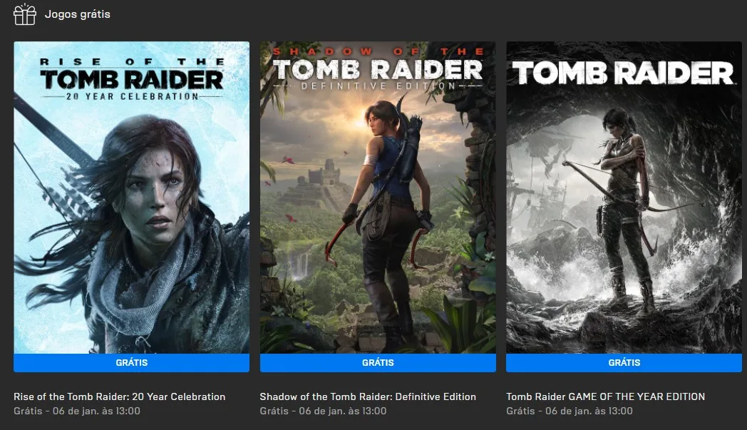 Trilogia Tomb Raider são os jogos gratuitos do Epic Games