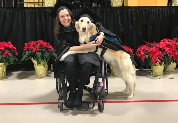 Cão recebe diploma de universidade por ajudar aluna cadeirante