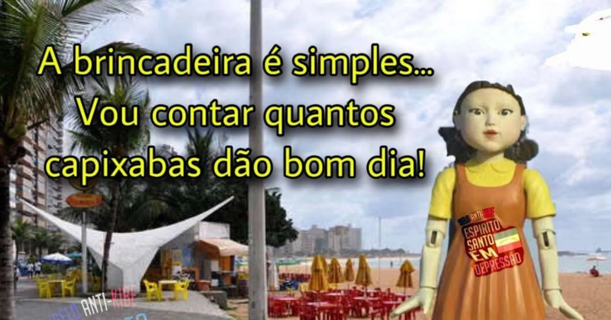 Boneca de Round 6 surge em Vila Velha: “Quantos capixabas dão bom dia”