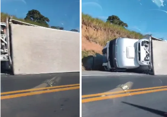 VÍDEO | Caminhão tomba na BR-101 em Aracruz