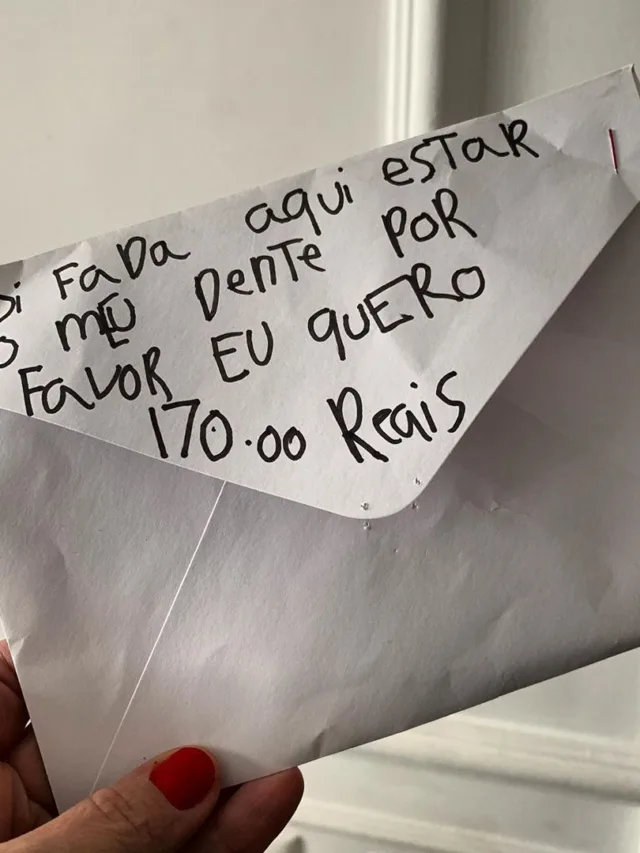 Filho de Gabriela Duarte pede R$ 170 para a 'fada do dente'