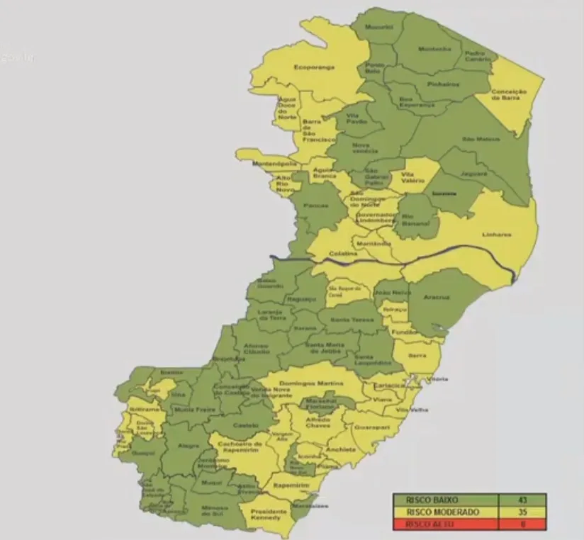 Novo Mapa de Risco tem 35 municípios capixabas em risco moderado para a covid-19