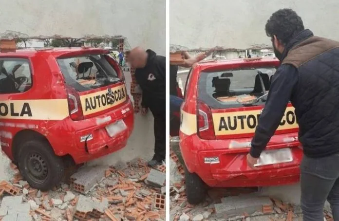 Motorista derruba muro do Detran durante exame de autoescola