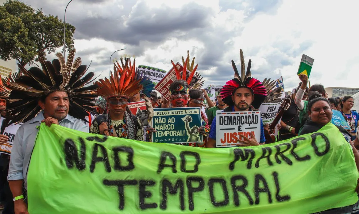 Brasília (DF), 30/08/2023, Manifestação de Indígenas contra o marco temporal, na Esplanada dos Ministérios. Foto: Antônio Cruz/Agência Brasil