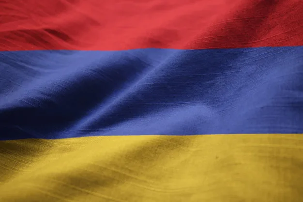 Closeup of Ruffled Armenia Flag, Armenia Flag Blowing in Wind