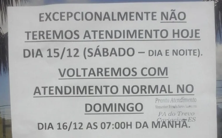 Ala pediátrica do PA de Alto Lage ficou fechada para atendimentos neste sábado