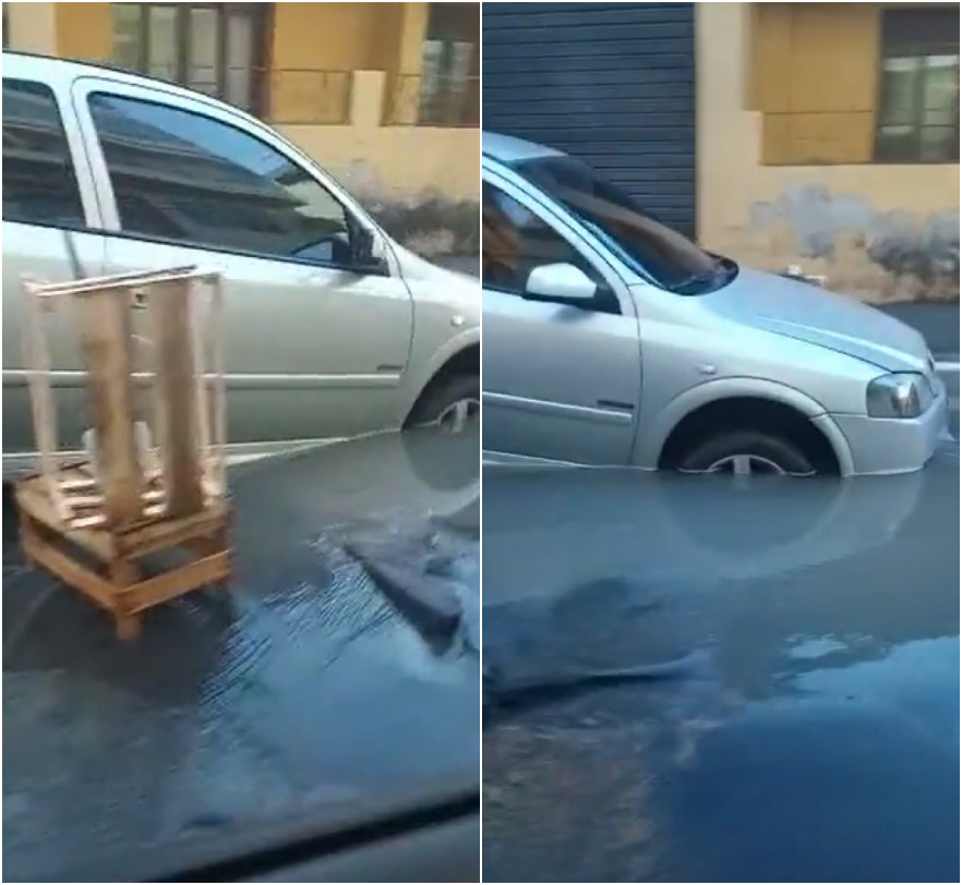 VÍDEO | Veículo cai em buraco no meio da rua em Cariacica