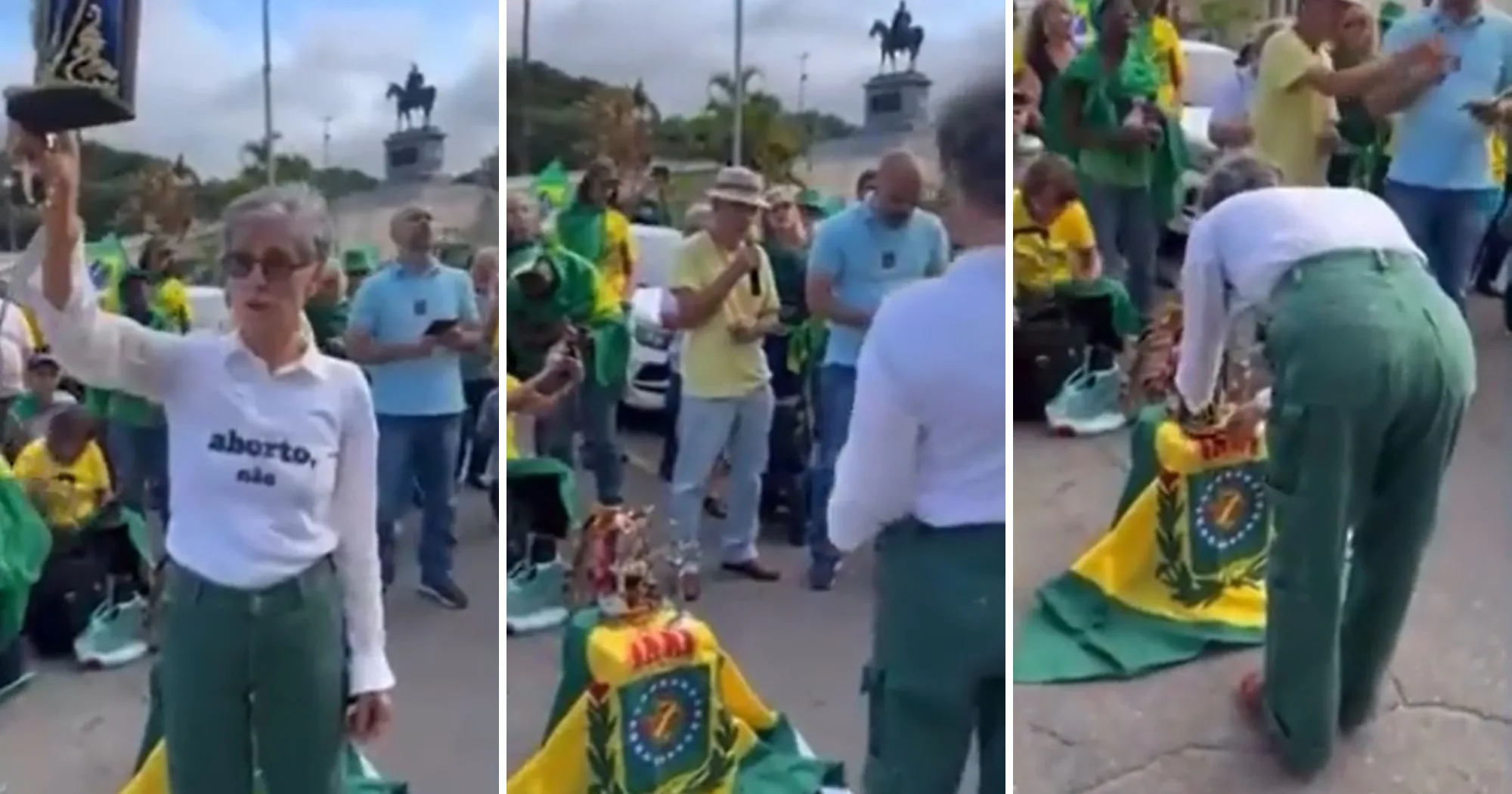 Protesto: Cássia Kis usa imagem Santa e bandeira do Brasil Império; vídeo