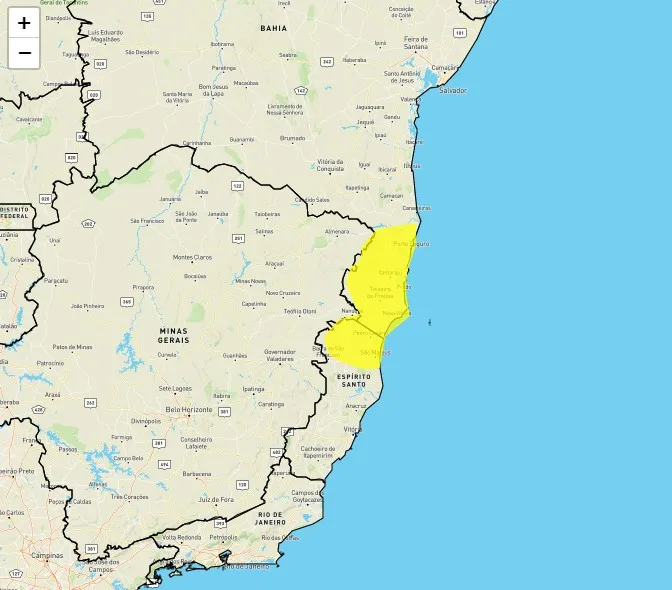 Inmet emite alerta de perigo de chuvas para 16 cidades do ES