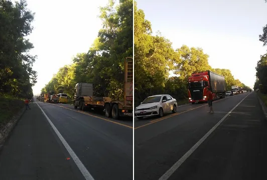 Protesto interdita BR-101 e provoca congestionamento de 3 km, em São Mateus