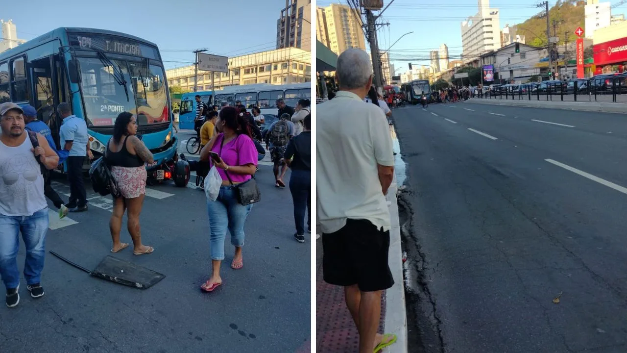 Motociclista é atropelada por ônibus em cruzamento da Leitão da Silva, em Vitória