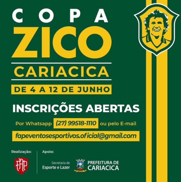 Copa Zico Cariacica: inscrições abertas para atletas amadores