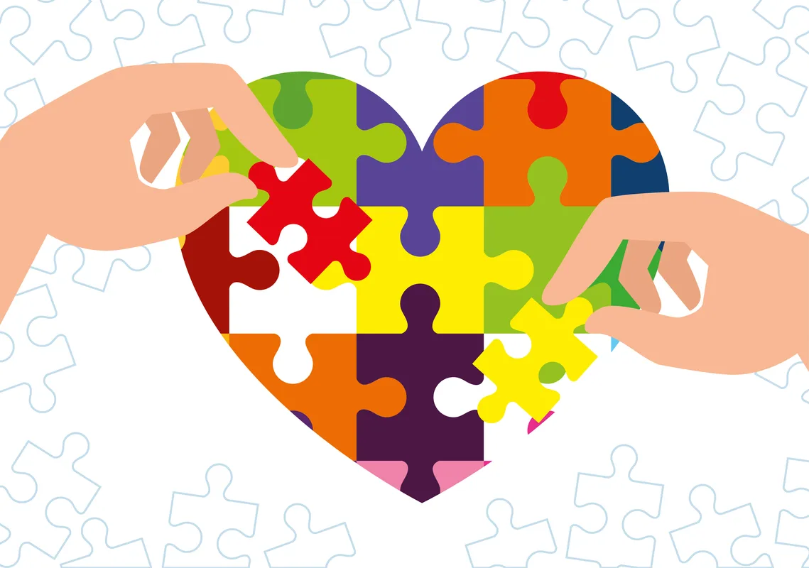 world autism day with heart of puzzle pieces vector illustration design