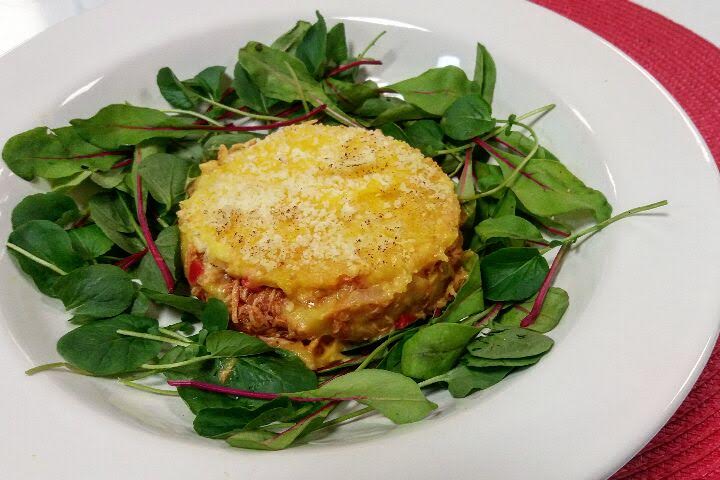 Gratinado de frango e mandioquinha