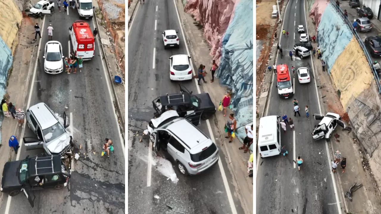 VÍDEO | Acidente entre oito carros e uma moto deixa feridos em avenida de Cariacica