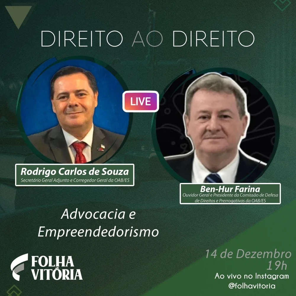 Live do Folha: os desafios da advocacia e empreendedorismo são temas desta segunda-feira