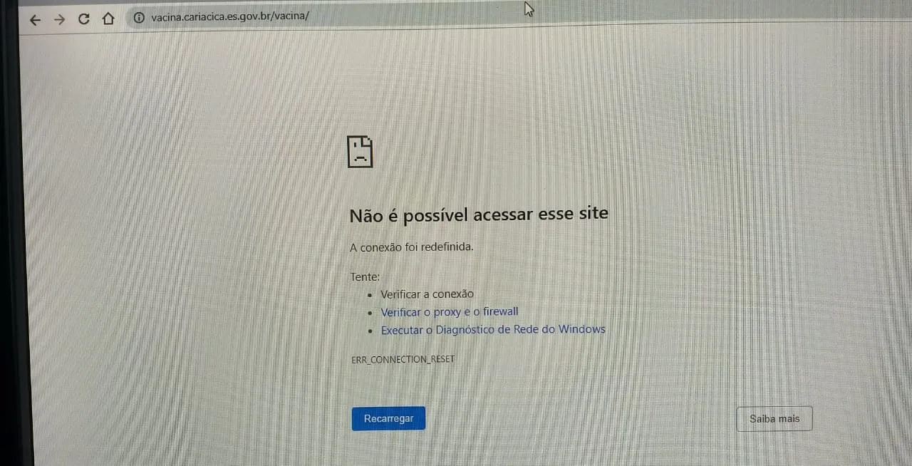 Cariacica abre agendamento para idosos acima de 65 anos mas site passa por instabilidade