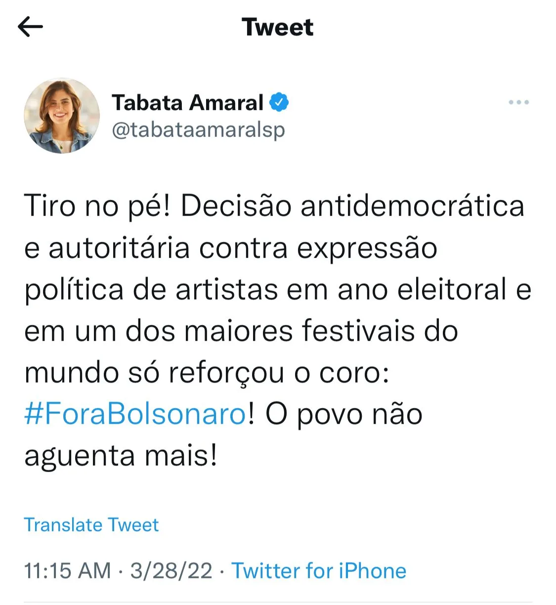 'Proibir manifestação política em festival foi tiro no pé', diz Tabata Amaral