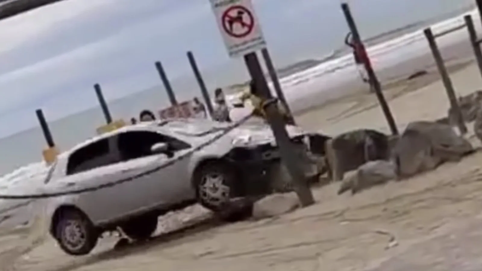 VÍDEO | Casal invade praia no litoral paulista com carro e é atacado com pedras