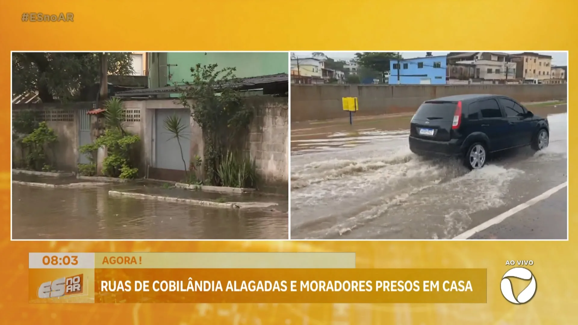 Ruas de Cobilândia ficaram alagadas, em Vila Velha