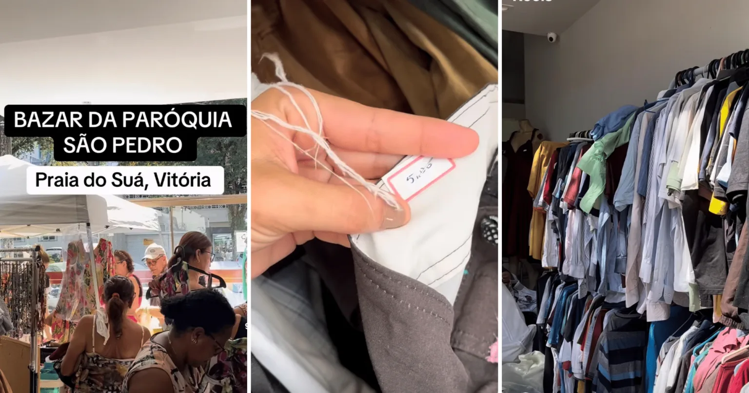 Vídeo de brechó em Vitória com peças de marca a R$ 5 viraliza (Foto: Reprodução/Instagram @espiritosantotour) Vídeo de brechó em Vitória com peças de marca a R$ 5 viraliza (Foto: Reprodução/Instagram @espiritosantotour)