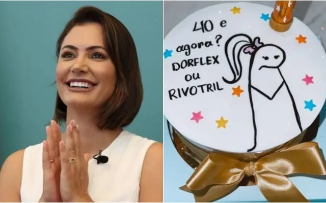 Michelle Bolsonaro festeja 40 anos com bentô cake personalizado com nomes de remédios