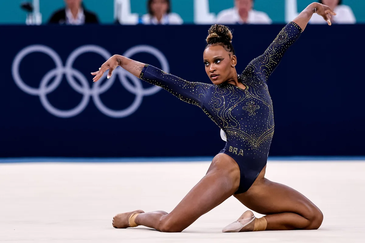 2024.07.30- Jogos Olímpicos Paris 2024 – Ginástica Artística Feminina por equipes – O Brasil conquistou a medalha de bronze, conquista inédita para a ginástica brasileira. Na foto, a ginasta Rebeca Andrade.