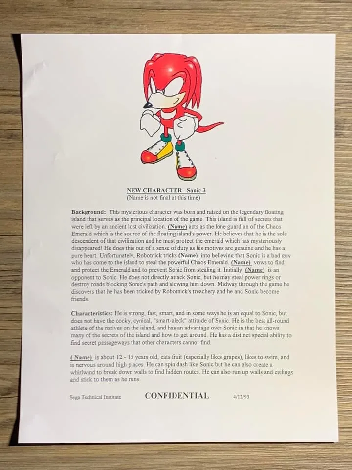 Vaza na internet uma das primeiras imagens de Knuckles para Sonic 3 de Mega Drive