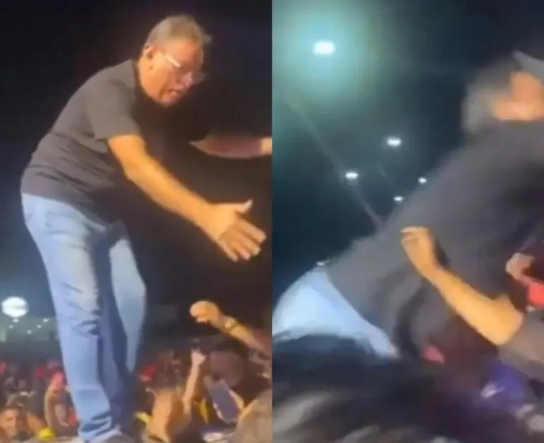 VÍDEO | Prefeito se joga em plateia durante festa na cidade e cai no chão