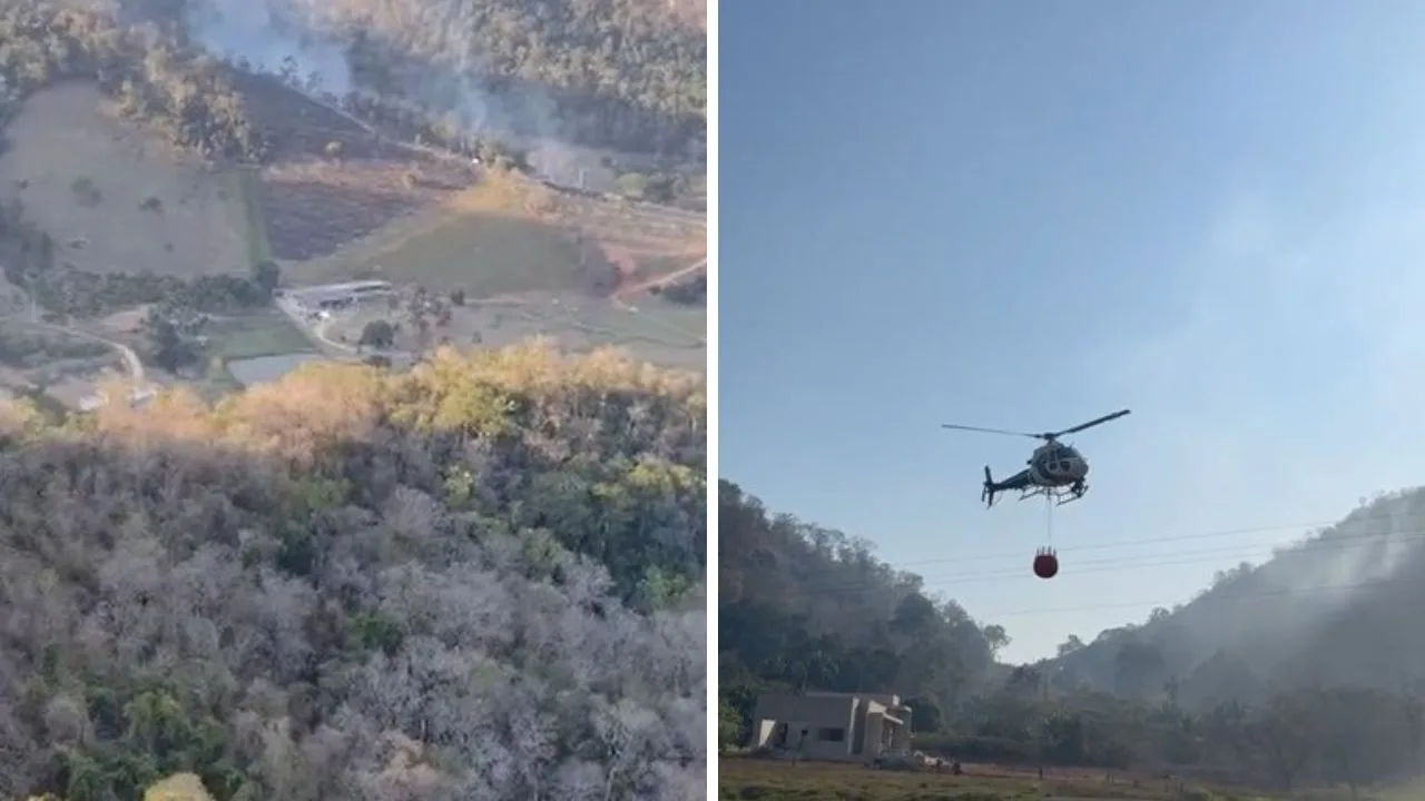 Incêndio atinge parque em Castelo e helicóptero ajuda a combater fogo