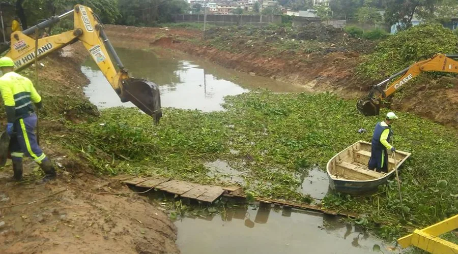 Toneladas de plantas aquáticas e lixo são retirados de canais em Vila Velha